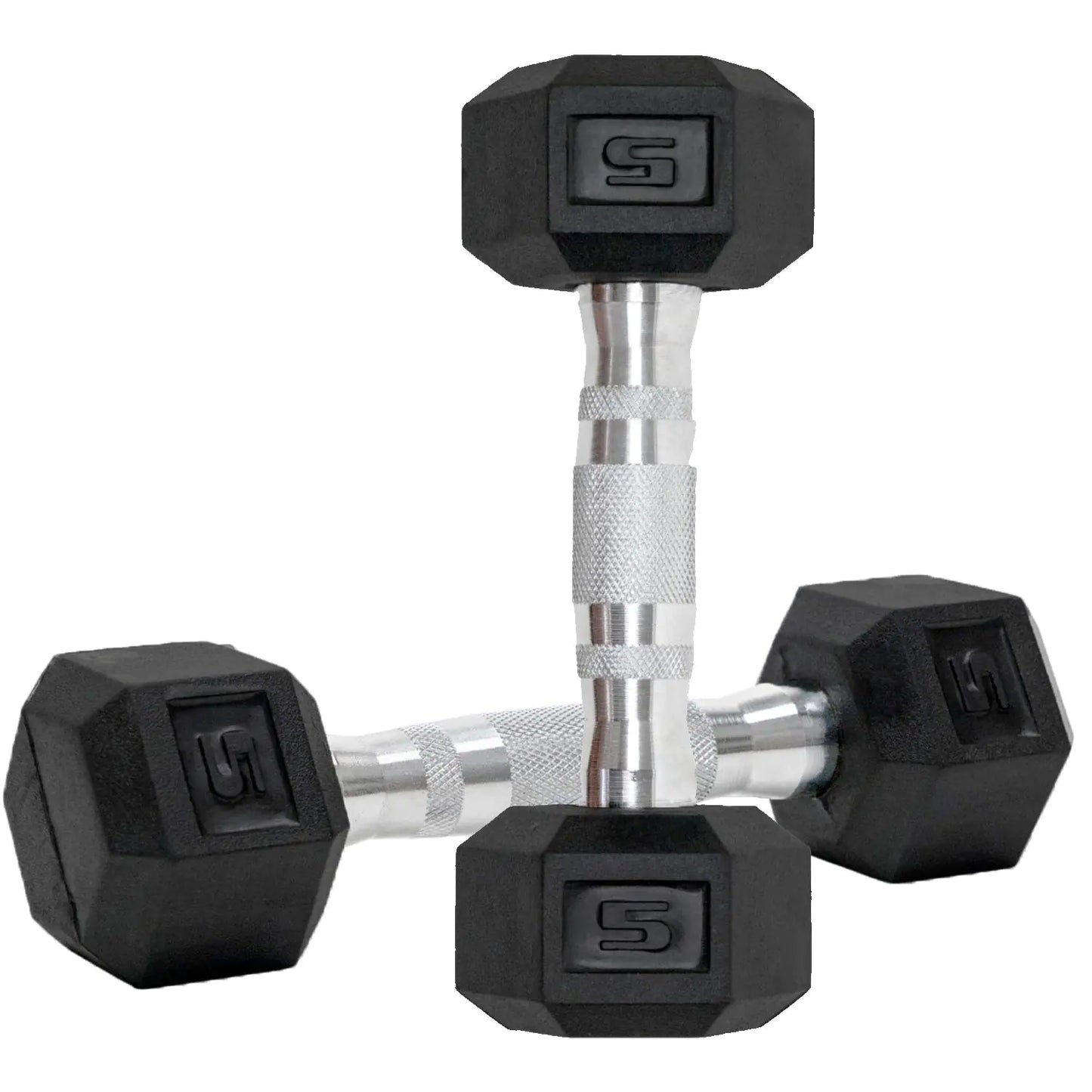 Hex Rubber-Coated Dumbbell Set, 5 lb Pair with Metal Handles
