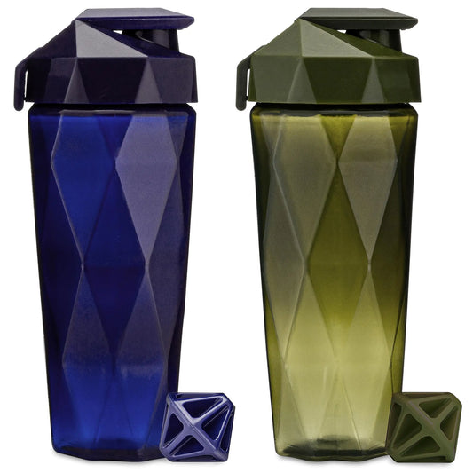 Keelo Bottle Classic 28 oz Blender Shaker Bottle | Protein Shaker Bottle with Diamond Agitator | Shaker Cup with Carrying Handle and Dishwasher Safe | 2 Pack - Navy & Moss