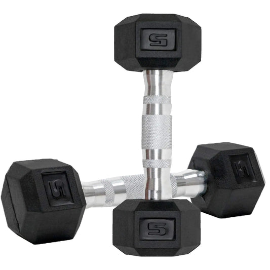 Hex Rubber-Coated Dumbbell Set, 5 lb Pair with Metal Handles