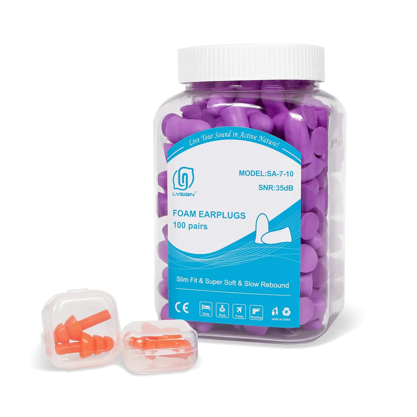 LYSIAN SoftFit Ear Plugs for Small Ears - 100 Pairs, 35dB SNR